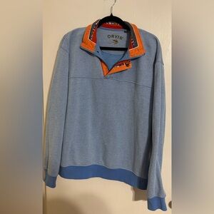 Orvis World Flags Blue & Orange Quarter-Zip Sweatshirt in size Large